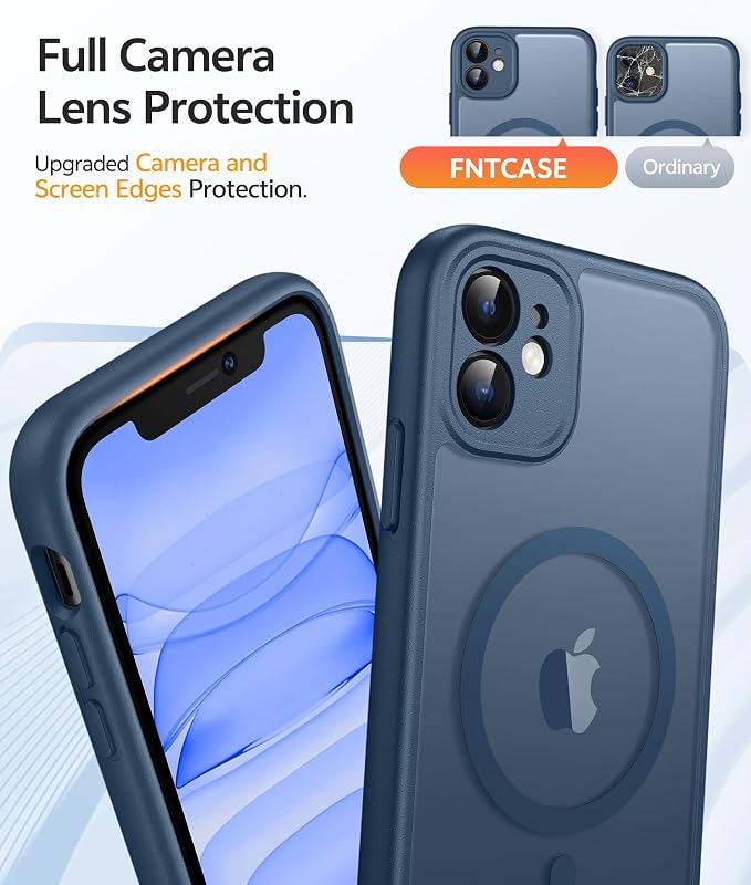 FNTCASE for iPhone 11 Case: [Compatible with Magsafe] Translucent Matte Magnetic Cases [Full Camera Protection] Military Grade Shockproof Protective Phone Cover - Blue