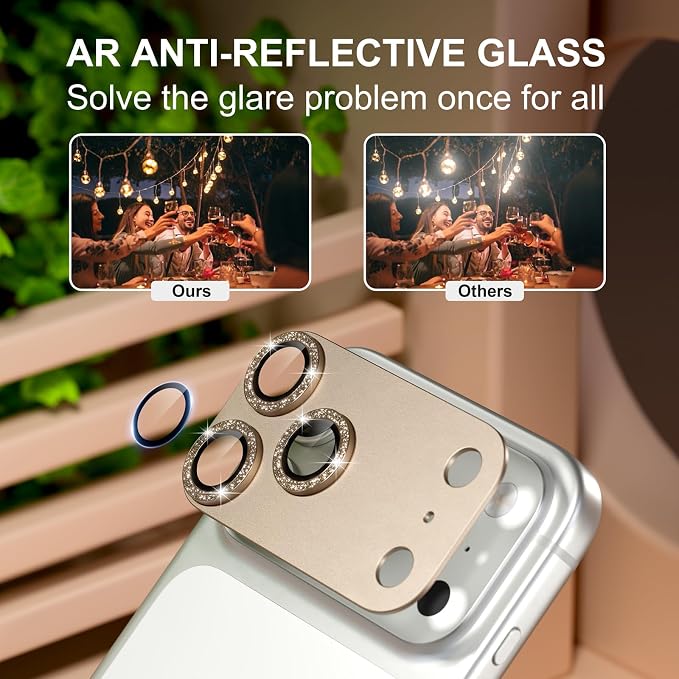 beuxece Compatible for iPhone 17 Pro Camera Lens Protector, Matte Metal Tempered Glass Rear Camera Screen Cover Accessories [Military Grade Shatterproof] [Strong Adsorption] - Glitter Gray