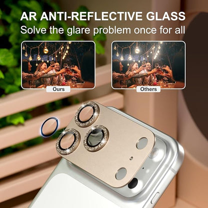 beuxece Compatible for iPhone 17 Pro Camera Lens Protector, Matte Metal Tempered Glass Rear Camera Screen Cover Accessories [Military Grade Shatterproof] [Strong Adsorption] - Glitter Gray