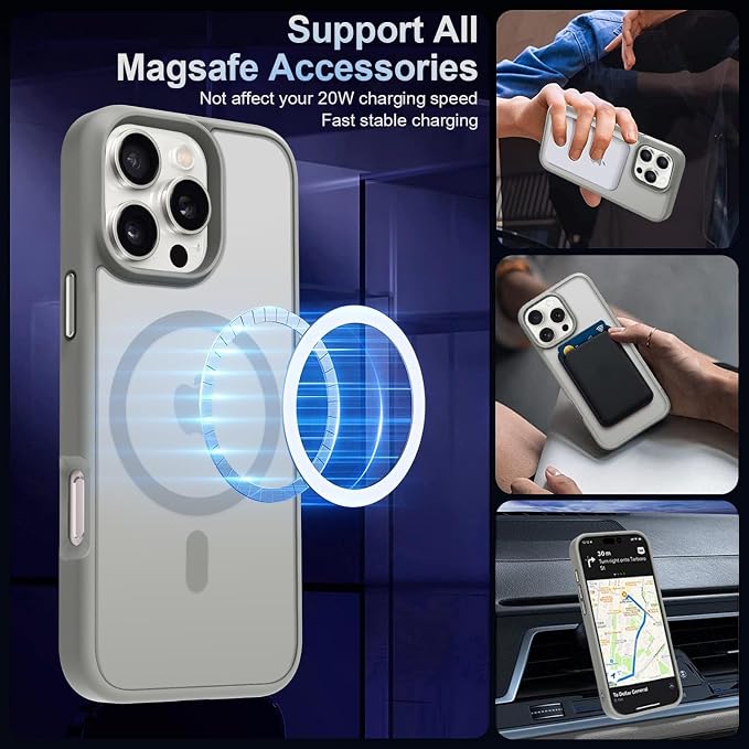 MOCCA Strong Magnetic for iPhone 16 Pro Phone Case, [Compatible with Magsafe][16FT Mil-Grade Drop Protection] Slim Thin Translucent Matte Protective Cover Case for iPhone 16 Pro Case, Titanium Gray