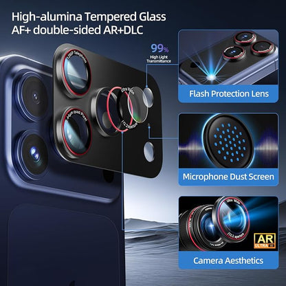 9H High-alumina Tempered Glass Camera Lens Protector for iPhone 17 Pro Max Lens , Military-Grade Shatterproof with Strong Adsorption, Full Coverage Case-Friendly Cover (Black, iPhone 17 Pro Max - 2 Pack)