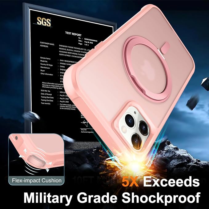 360° Magnetic Swivel Ring for iPhone 12 pro case, Built-in Metal Stand and Ring Holder, Magsafe Compatible, Military Grade Protection, Shock and Vibration Resistant- Pink