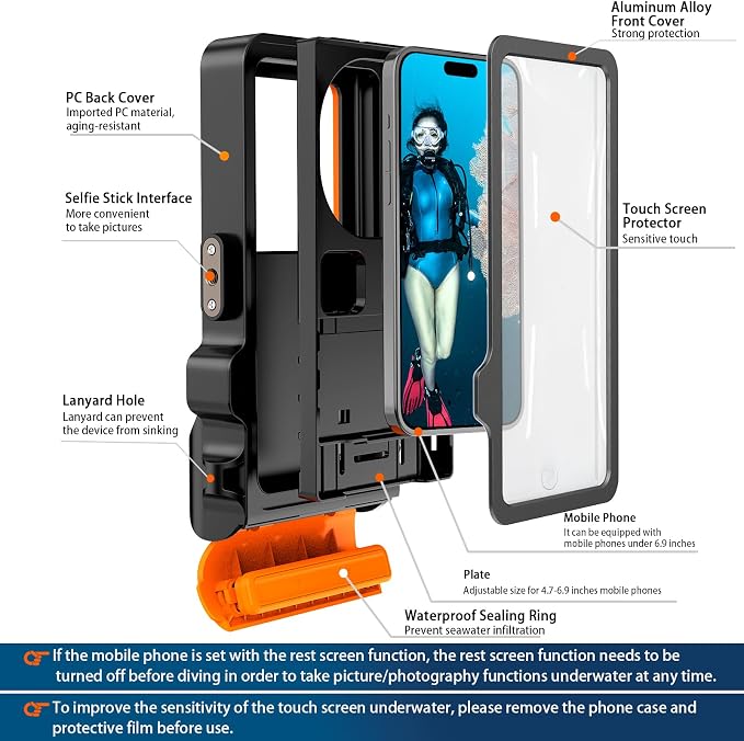 2026 Diving Snorkeling Phone Case for iPhone 17/16/15/14/13/12/11 Pro Max/XS/X Samsung Galaxy S26/S25/S24 Professional Scuba Dive Waterproof Underwater Photo Video Cover (4TH Gen, Orange)