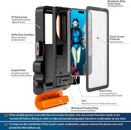 2026 Diving Snorkeling Phone Case for iPhone 17/16/15/14/13/12/11 Pro Max/XS/X Samsung Galaxy S26/S25/S24 Professional Scuba Dive Waterproof Underwater Photo Video Cover (4TH Gen, Orange)