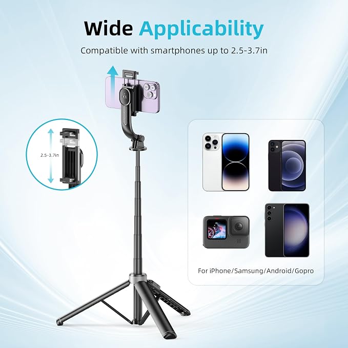 51" Selfie Stick Tripod, Extendable Cell Phone Stand with Remote, Aluminum Alloy Smartphone Travel Tripod Phone Stand for iPhone 15/14/13/12 Pro Max, Samsung, Huawei, GoPro