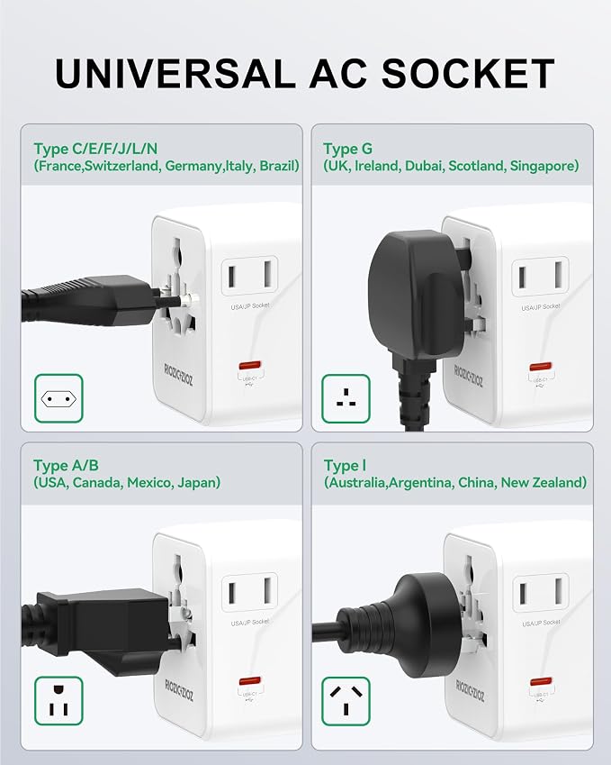 70W Universal Travel Plug Adapter,7-Port PD&QC Fast Charging Power Adapter(2AC&2USB-A&3USB-C),Worldwide Outlet Wall Charger for USA/EU/UK/AUS Over 200 Countries-Type C/A/G/I