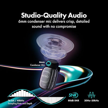 Movo NanoMic Wireless Lavalier Microphone for Camera – Clip-On TRS Wireless Mic System for DSLR, Camcorders, and Mirrorless Cameras – Dual Microphones with Charging Case for Video, Interviews