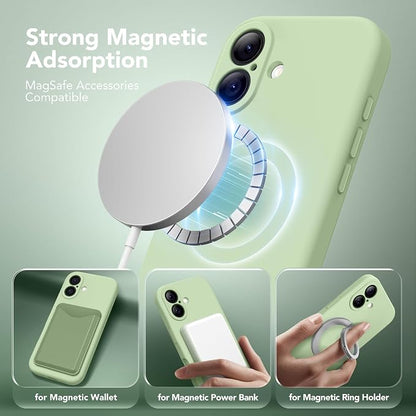 Magnetic for iPhone 17 Case, Compatible with MagSafe, [Full Camera Protection][Screen Protector] Silicone Shockproof Protective Phone Case for iPhone 17 6.3", Matcha