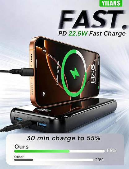 Portable Charger,50000mAh Power Bank Built-in Cable, 22.5W PD USB C In & Out Fast Charging, External Battery Pack with 6 Output & 2 Input, Travel Camping Essential for iPhone 17/16/15/14/13/12(Onyx)