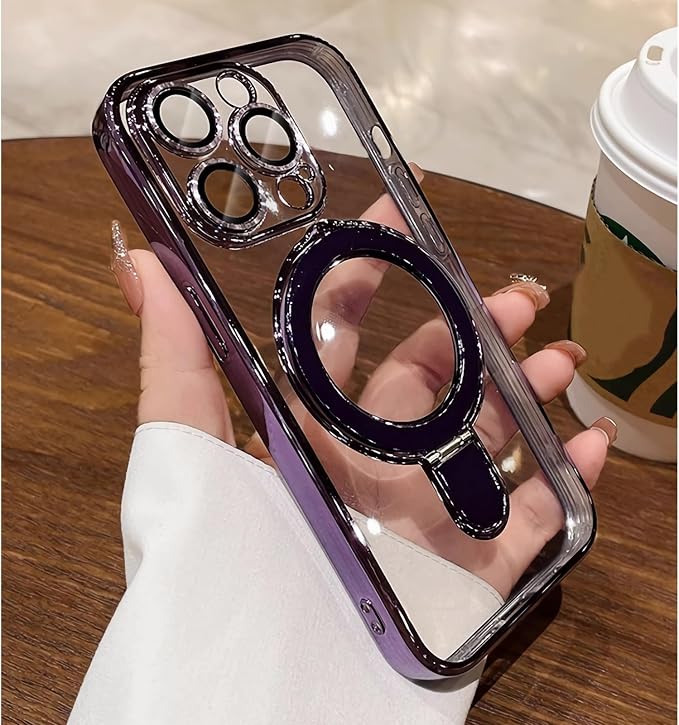 LXK Magnetic Stand for iPhone 14 Pro Max Case Compatible with MagSafe, Military-Grade Protection, with Camera Protector, Clear Scratch-Resistant Back Case for iPhone 14 ProMax 6.7 inch (Purple) | Magnetic Stand, Clear, Scratch-Resistant