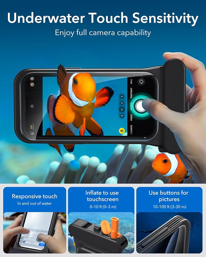 ESR Waterproof Phone Pouch for iPhone 13 Pro / 14 Pro / 15 Pro, Underwater Touch Sensitivity, IPX8 Floating Waterproof Cellphone Case with Lanyard, Dry Bag for Snorkeling, Black, 2 Pack