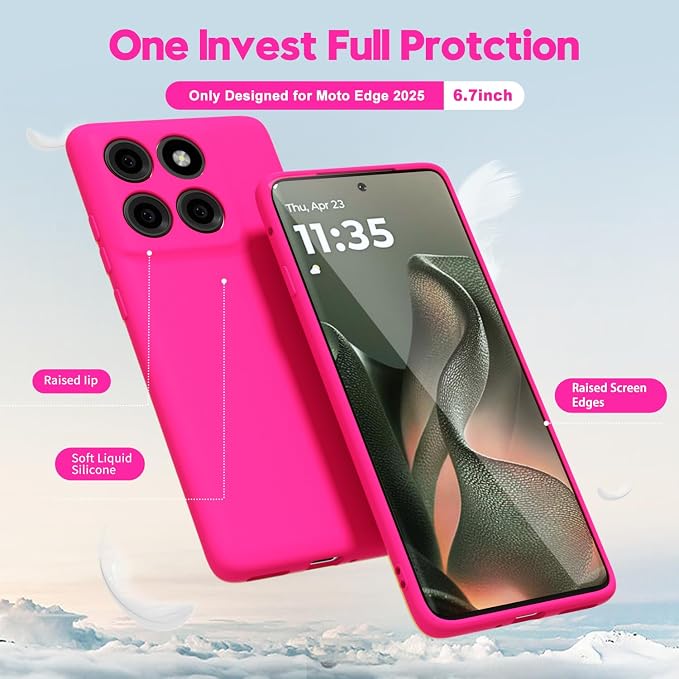 oakxco for Motorola Moto Edge 2025 Phone Case Liquid Silicone, Thin Slim Soft Rubber Gel TPU Plain Protective Simple Cover for Women Girl Cute, Matte Solid Color Aesthetic, Neon Hot Pink