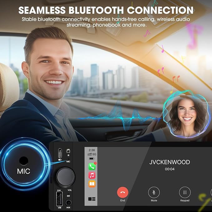 Single Din CarPlay Stereo Receiver: 6.5 Inch Android Auto Touchscreen - Bluetooth MirrorLink IPS Display AM FM Radio Type-C Charge USB AUX-in HD Backup Camera Input Audio Output