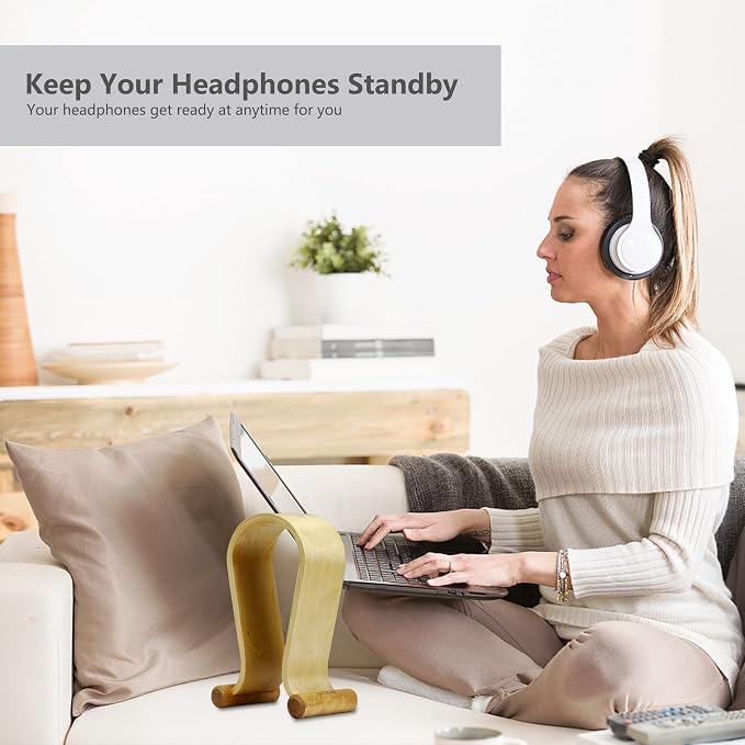 SAMDI Leather Headphone Stand Headset Stand Headphone Holder Universal Gaming Headset Holder - Birch