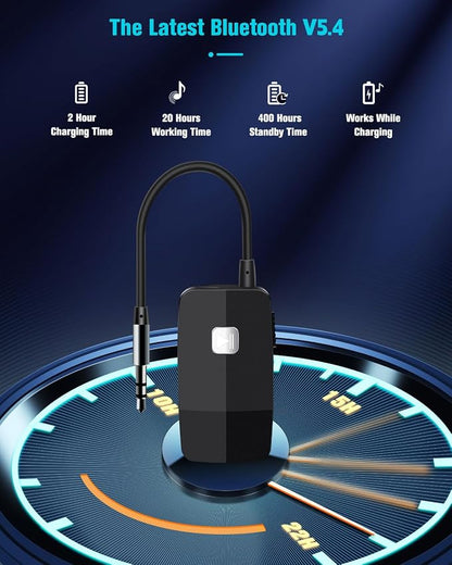 Golvery Upgraded Bluetooth 5.4 Receiver for Speaker, Wireless Audio Adapter for Home Audio Car Stereo with 3.5mm RCA Jack, 20 Hours Playtime, Dual Connection to 2 Phones, Easy Control ON/Off Slider
