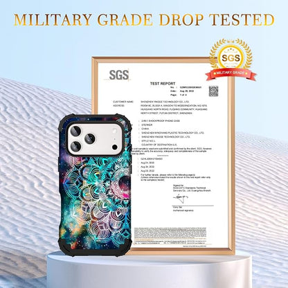 Hocase for iPhone 17 Pro Max Case, Heavy Duty Shockproof Protection Soft Silicone Rubber+Hard Plastic Bumpers Hybrid Protective Case for iPhone 17 Pro Max 2025 - Mandala in Galaxy
