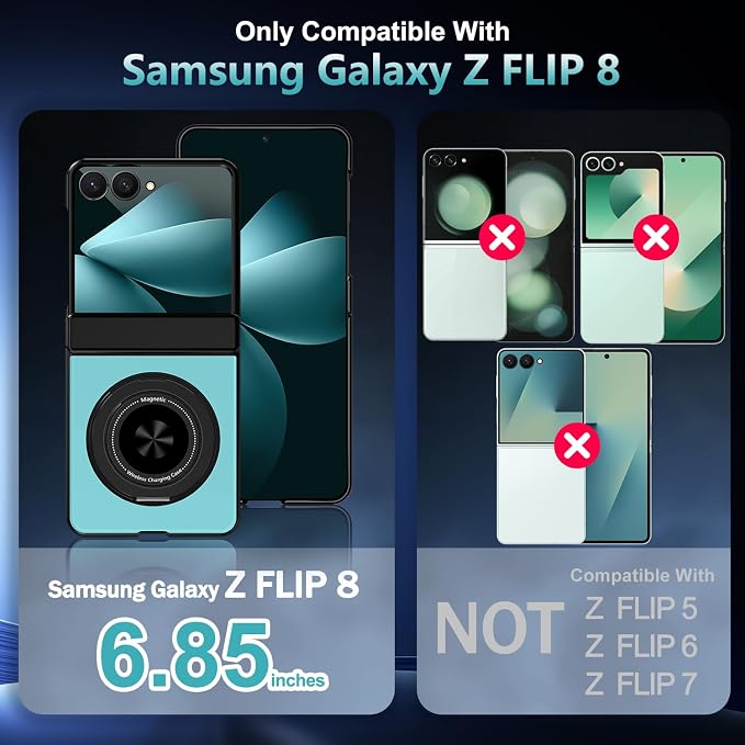 Hekodonk for Galaxy Z Flip 8 Case with 360 Rotatable Stand,[Compatible with MagSafe][Front Screen Protector],Magnetic Ring Holder with Hinge Protective Case for Samsung Z Flip 8,Bight Celeste