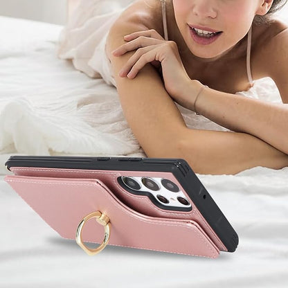 Lipvina for Samsung Galaxy S22 Ultra Case with Card Holder and Strap for Women,Crossbody Lanyard,RFID Blocking,Ring Stand,Snap Clasp,Phone Wallet Cases 6.8 inch(Rose Gold)