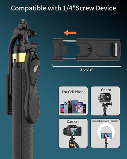 Selfie Stick Quadpod, 71" Phone Stand,Cell Phone Tripod with Wireless Remote, iPhone Quadpod Stand,Selfie Stick Tripod for iPhone Compatible with All Cell Phones,Camera
