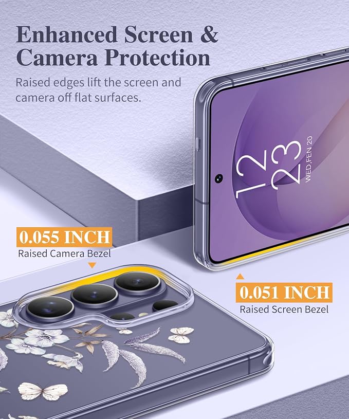 GVIEWIN Compatible with Samsung Galaxy S26 Ultra Case, Clear Floral Slim Shockproof Protective Women Phone Case, Non-Yellowing, with Screen Protector & Camera Lens Protector 6.9", Corals/Lilac