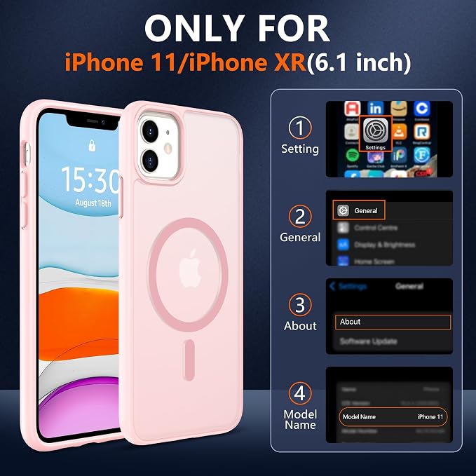 Pilaru for iPhone 11 Case & iPhone XR Case [Compatible with Magsafe] Translucent Matte Magnetic Case with Screen Protector,SlimThin Shockproof Protective Cover for iPhone 11 & iPhone XR-Pink