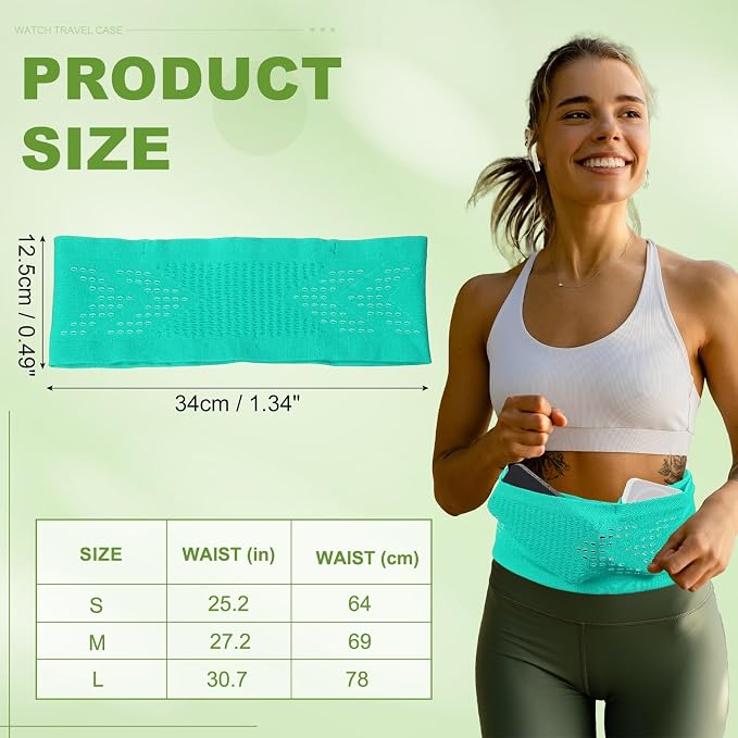 Slim Running Belt, Running Fanny Pack Phone Holder for Women Men Waist Bag Moisture Wicking Storage Belts Bag- Fitting for (Storage Phone-Travel- Sports- Hiking) Green & M
