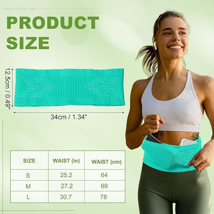 Slim Running Belt, Running Fanny Pack Phone Holder for Women Men Waist Bag Moisture Wicking Storage Belts Bag- Fitting for (Storage Phone-Travel- Sports- Hiking) Green & M