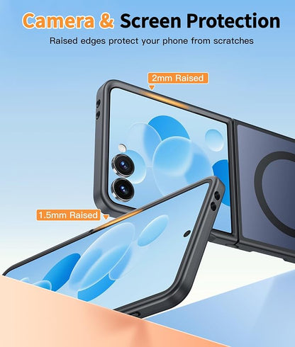 FNTCASE for Samsung-Galaxy Z-Flip-7 Magnetic Case:Translucent Matte Textured Military Grade Drop Protection Phone Cover - Durable Rugged Shockproof Protective Bumper Cases