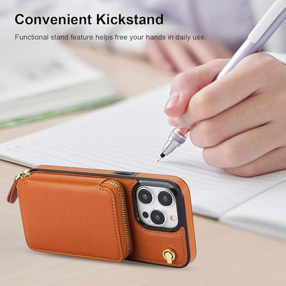Bocasal Crossbody Wallet Case for iPhone 15 Pro Max, RFID Blocking Leather Purse Case with Card Holder, Protective Handbag Flip Cover with Zipper Wrist Strap Lanyard for Women 5G 6.7 Inch (Brown)