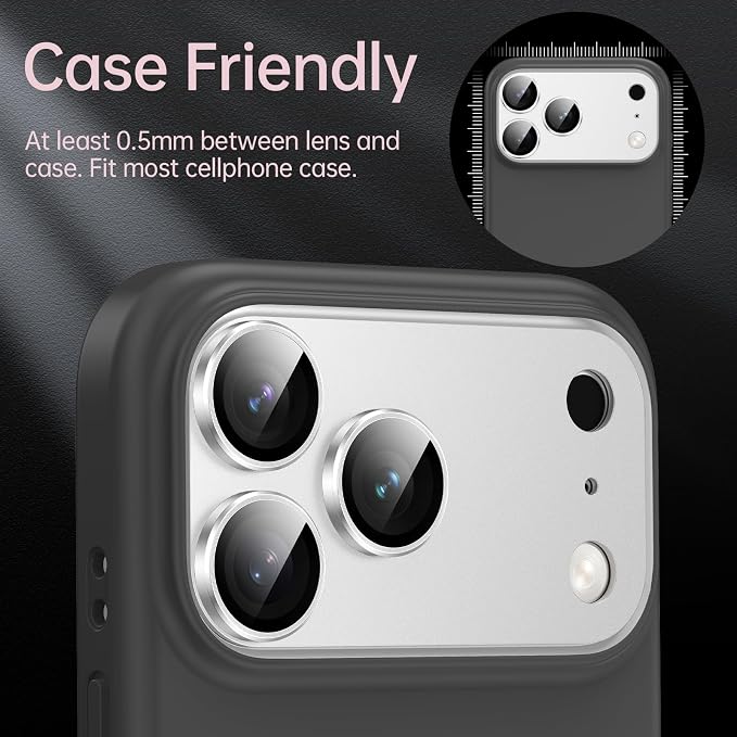 for iPhone 17 Pro Camera Lens Protector, [Anti-Scratch] [Ultra HD Clear] [Strong Adhesion] Metal Aluminum Alloy Tempered Glass Camera Screen Cover(Silver)
