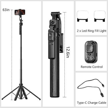 Auto Face Tracking Selfie Stick Tripod for iPhone with Light 360 Rotation 63" Phone Camera Tripod Stand Follows Your Movement with Remote for Content Creator Vlog Live Stream Video Recording