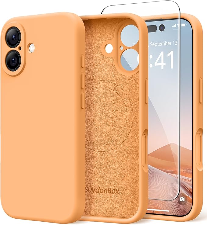 Magnetic for iPhone 17 Case, Compatible with MagSafe, [Full Camera Protection][Screen Protector] Silicone Shockproof Protective Phone Case for iPhone 17 6.3", Cantaloupe