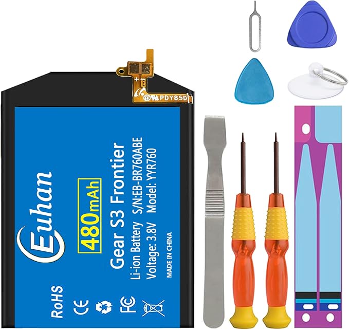 Gear S3 Battery, UNKLOU 480mAh Li-Polymer Replacement Battery for Samsmung Galaxy Gear S3 Frontier SM-R760 and S3 Classic SM-R770 R760 R770 BR760 R765 EB-BR760A with Repair Replacement Tool Kit