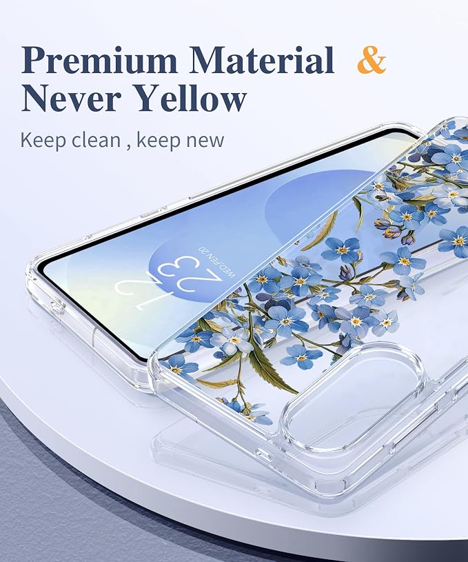 GVIEWIN for Samsung Galaxy S25 Edge Case, Clear Floral Shockproof Protective Women Phone Case, Non-Yellowing, Screen&Camera Lens Protector for Galaxy S25 Edge 6.7",Aconite/Blue