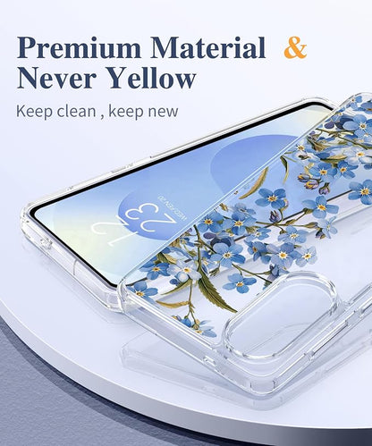 GVIEWIN for Samsung Galaxy S25 Edge Case, Clear Floral Shockproof Protective Women Phone Case, Non-Yellowing, Screen&Camera Lens Protector for Galaxy S25 Edge 6.7",Aconite/Blue