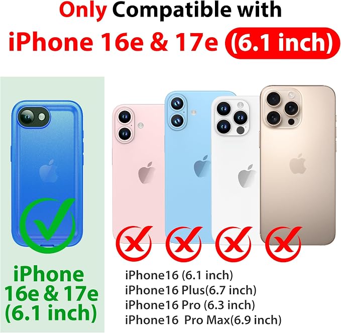 SPORTLINK for iPhone 16e/17e Waterproof Phone Case - Built in Screen & Camera Lens Protector,6.6FT Military Dropproof/Shockproof/Dustproof/IP68 Underwater for iPhone 16e/17e 6.1 inch Frosted Blue