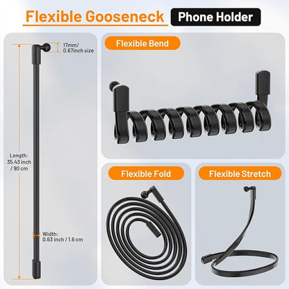 Flexible Phone Holder for Treadmill |Stroller |Wheel |Chair Pole |Stick |Rod |Tube |Shelf | Railing |Cart,35.4" / 90 cm Gooseneck Arm Mount,Compatible with 3.5~7.5" iPhone/LG/Galaxy Smartphone
