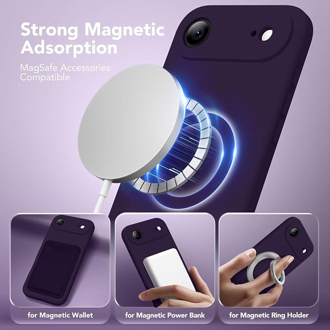 Magnetic for iPhone Air Case, Compatible with MagSafe, [Full Camera Protection][Screen Protector] Silicone Shockproof Protective Phone Case for iPhone 17 Air 6.5", Deep Purple
