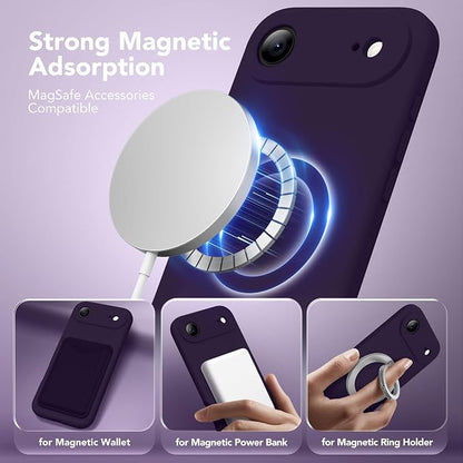 Magnetic for iPhone Air Case, Compatible with MagSafe, [Full Camera Protection][Screen Protector] Silicone Shockproof Protective Phone Case for iPhone 17 Air 6.5", Deep Purple