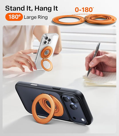 TORRAS 2025 Flagship Magnetic Phone Grip Ring Holder Kickstand [2-Sided Magnetic] [360 Rotation] Fit for MagSafe Accessories for iPhone 17 16 15 14 13 12 11 Samsung, Google, Orange