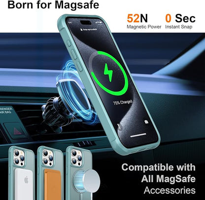 360° Magnetic Swivel Ring for iPhone 15 pro case, Built-in Metal Stand and Ring Holder, Magsafe Compatible, Military Grade Protection, Shock and Vibration Resistant-Lake Blue