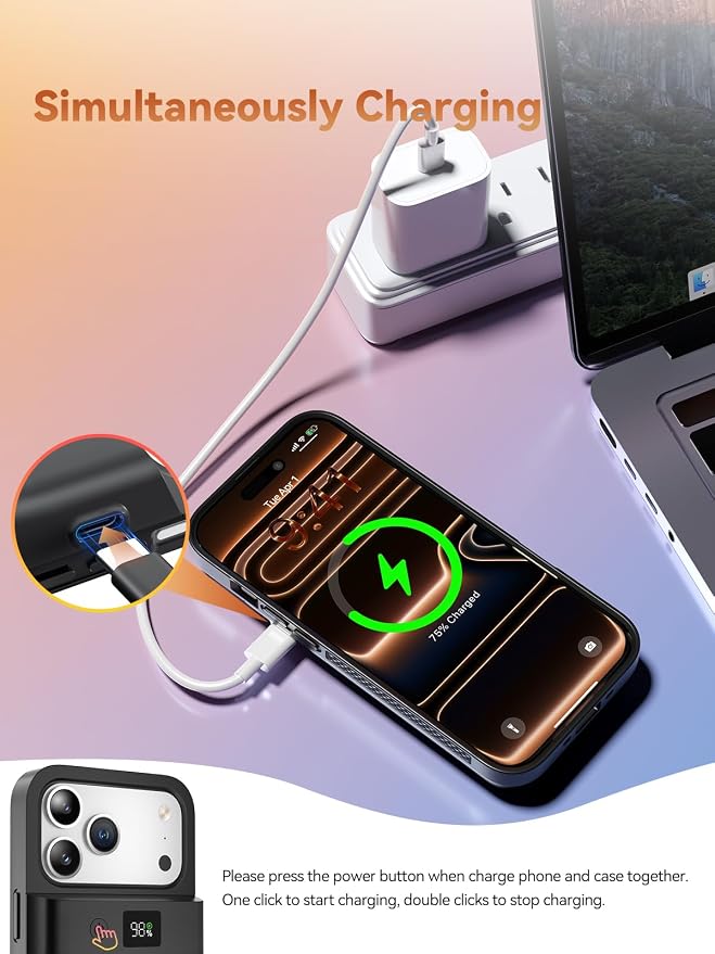 PANDUK Battery Case for iPhone 17 Pro Max, Fast Charging Case 9300mAh Portable Protective Wireless Support Carplay Compatible with iPhone 17 Pro Max 6.9 inch Rechargeable Battery Charger Cover(Black)
