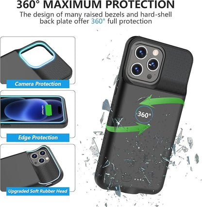 BOPPS Battery Case for iPhone 15 Pro Max /15 Plus【Support Carplay 】，Ultra Powerful 8000mAh Portable Rechargeable Protective Extended Charger Cover for iPhone 15 Plus,15 Pro Max Charging Case,Black
