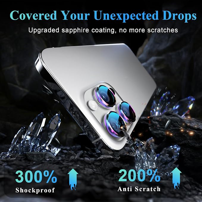 YWXTW Camera Lens Protector for iPhone 16 Pro/iPhone 16 Pro Max, [1 Step Installation Tray] Tempered Glass Screen Protector Metal Individual Camera Cover Accessories Case Friendly (Multi-Coloured)
