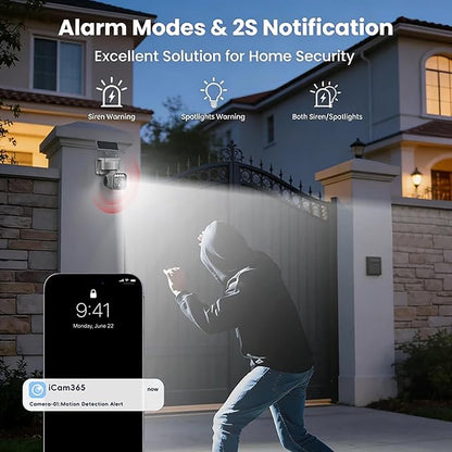 4G LTE Cellular Security Camera Solar Security Cameras Wireless Outdoor No WiFi Security Camera 24/7 Recording,2K Color Night Vision,2-Way Talk,Cloud & SD Card Storage,IP65,Built-in SIM Card