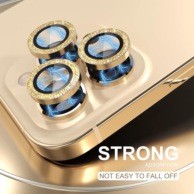 Choiche Compatible for iPhone 14 Pro/iPhone 14 Pro Max Camera Lens Protector Bling, 9H Tempered Glass Camera Cover Screen Protector Metal Ring Decoration Accessories (Glitter-Gold)