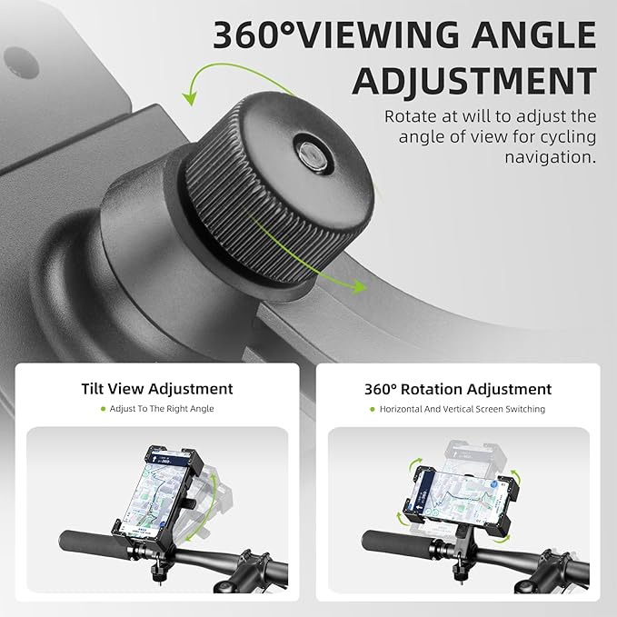 ROCKBROS Bike Phone Holder, Motorcycle Phone Mount, Anti-Shake Cell Phone Holder, 360° Adjustable for iPhone 16, 15 Pro Max/Plus, S9, S10 and More 4.7" to 7" Smartphones，Green