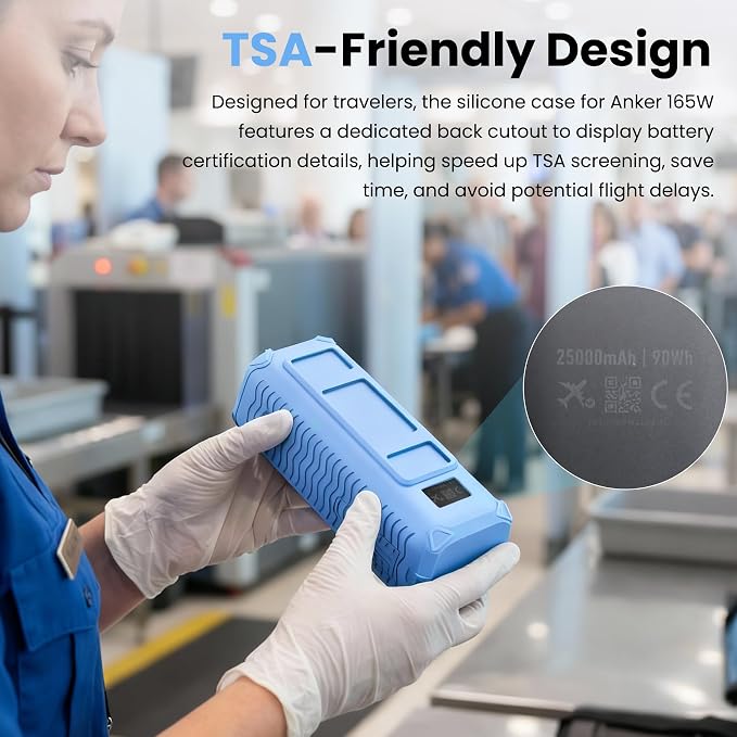 Silicone Case for Anker Laptop Power Bank (25000mAh 165W), with Charging Cable Holder, Portable Protective Cover Compatible with Anker 25000mAh 165W Power Bank for Travel & Daily Use(Light Blue)
