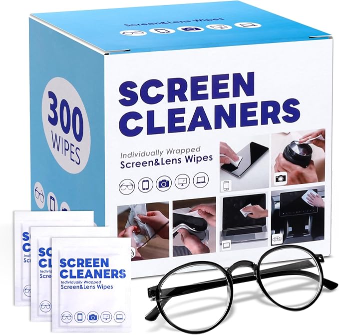 300 Pcs Cleaning Wipes for Glasses,Pre-Moistened Lens Cleaning Wipes, Computer & Laptops Screens, Smart Phones, Optical Lens, Goggles, and Watch Screen l Quick-Dry and Scratch-Free (300)