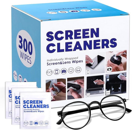 300 Pcs Cleaning Wipes for Glasses,Pre-Moistened Lens Cleaning Wipes, Computer & Laptops Screens, Smart Phones, Optical Lens, Goggles, and Watch Screen l Quick-Dry and Scratch-Free (300)